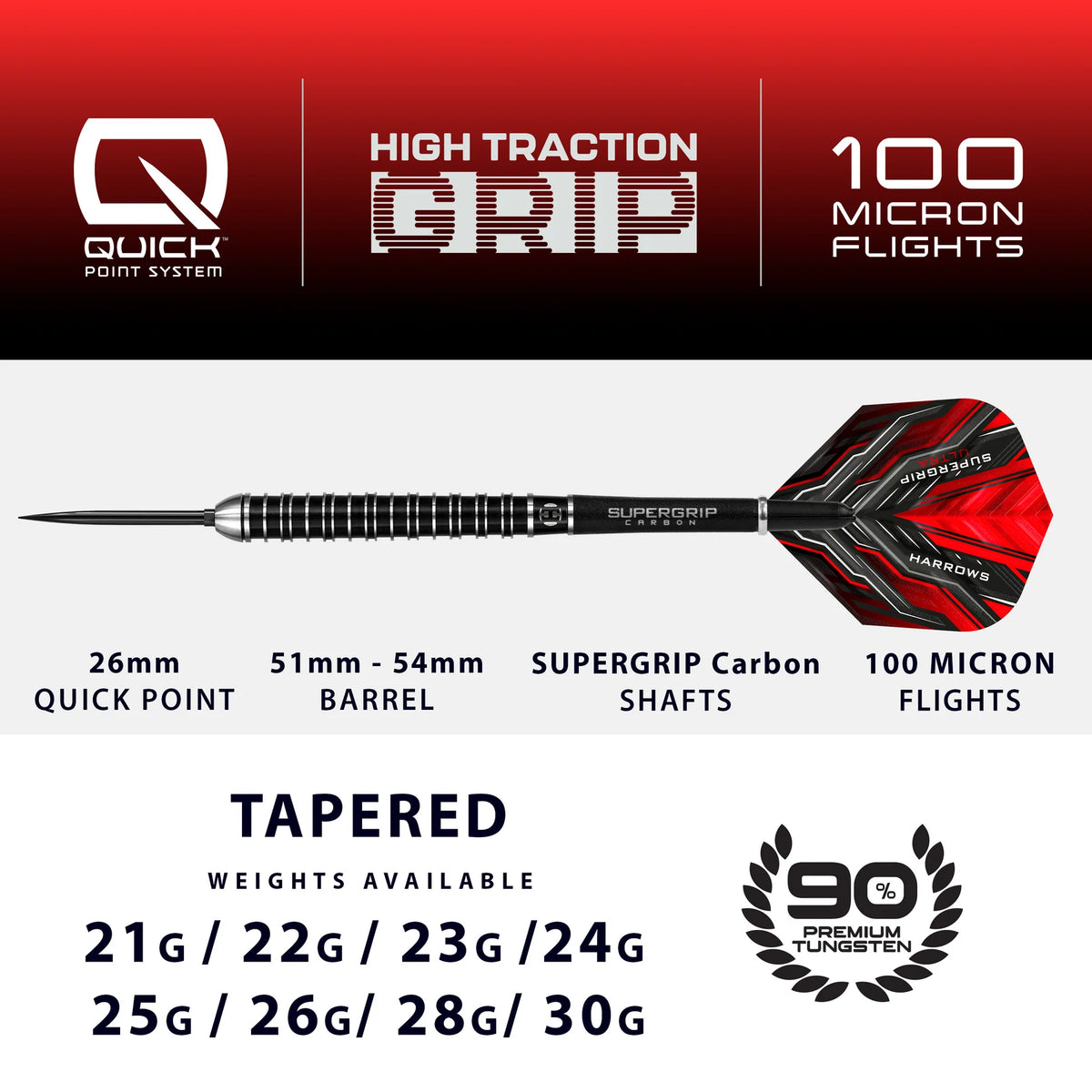 HARROWS SUPERGRIP ULTRA 90% QP DARTSTIKAT