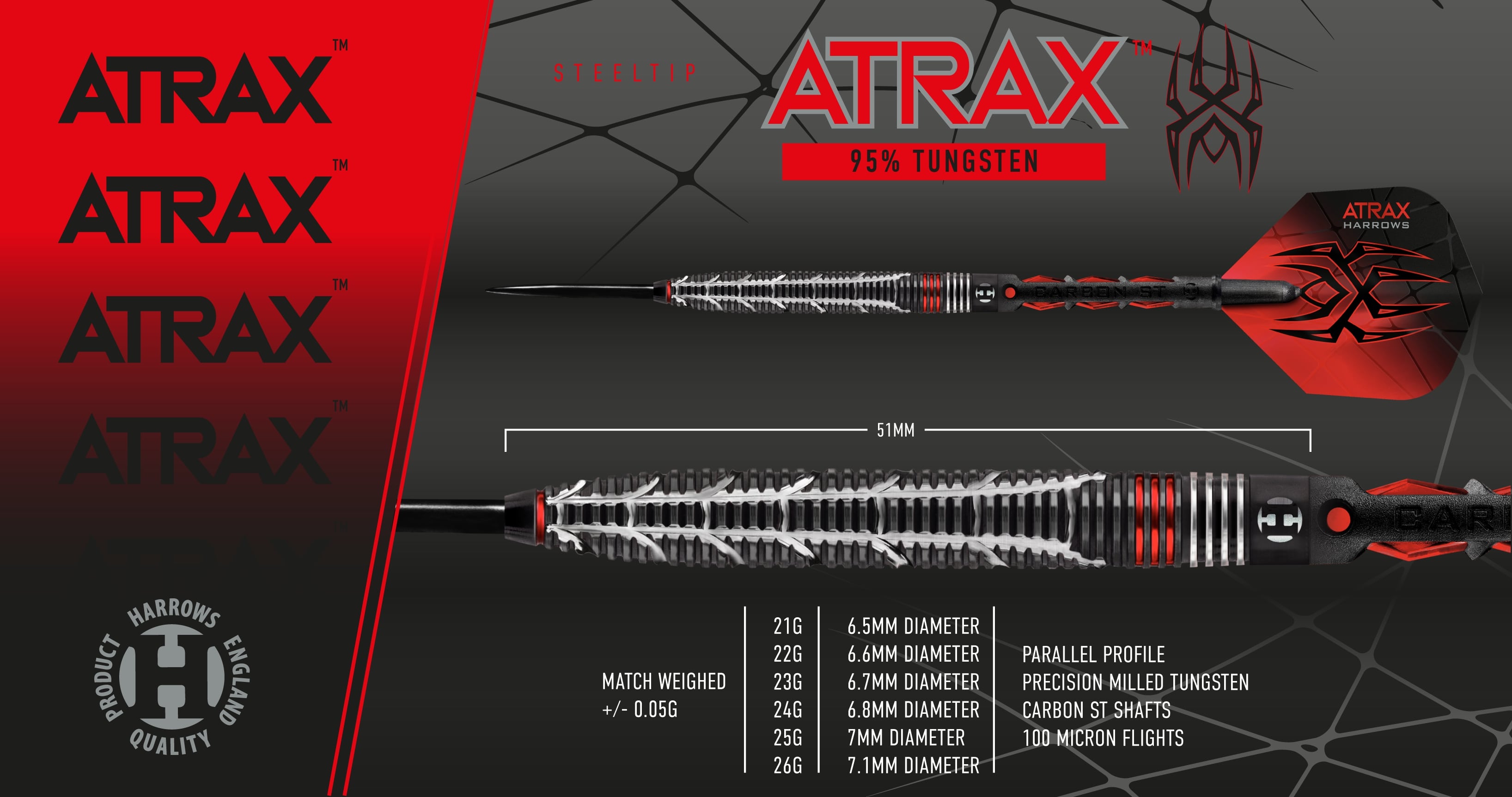 Harrows Atrax 95% Tungsten dartstikat