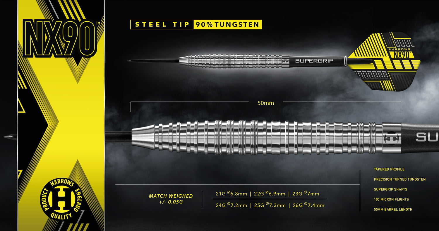 Harrows Black Knight 90% Tungsten Steel Tip Darts Set 22g, 23g, 24g & 25g - Inclusief Black Carbon ST Midi Shafts & Micron Black Knight Flights (23G Harrows Black Knight 90% Tungsten Steel Tip Darts Set 22g, 23g, 24g & 25g - Inclusief Black Carbon ST Midi Shafts & Micron Black Knight Flights (23G